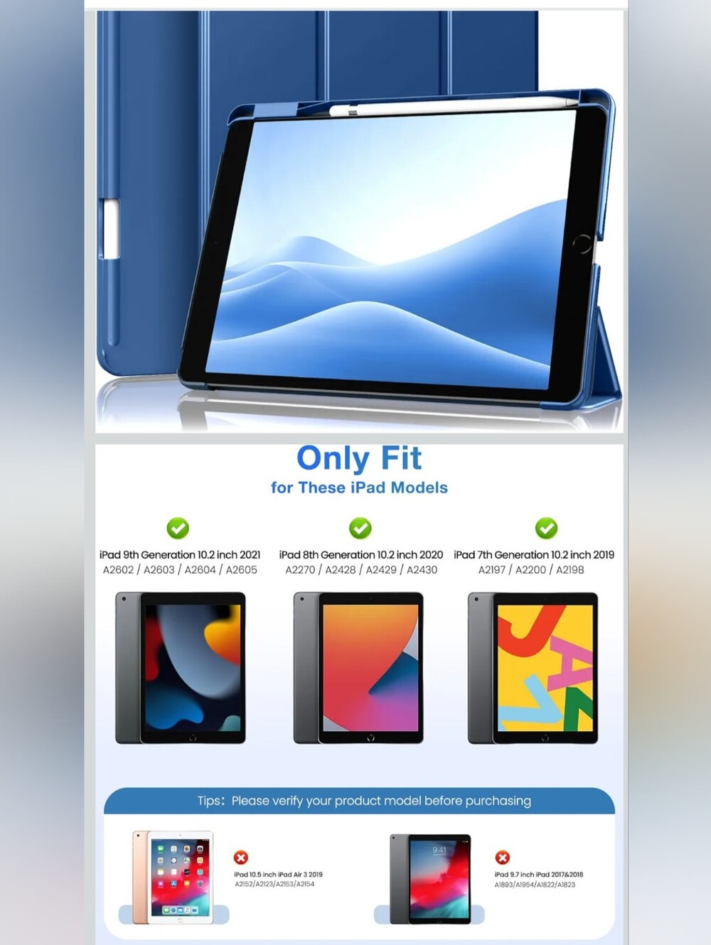 Slim Blue Tablet Case for 10.2-inch iPad (7th-8th, 9th Gen) NEW